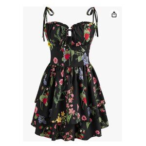 Floral Tiered Ruffle Mini Dress With Adjustable Tie Straps